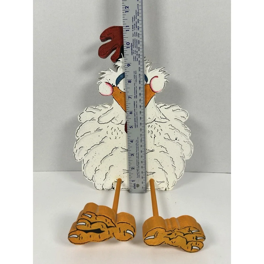 Wooden Folk Art Rooster Chicken With Leg Hook Hanging Towel Holder Farmhouse